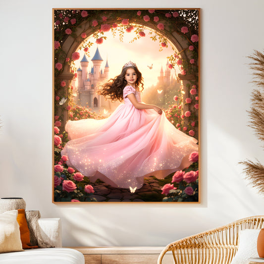 Personalized princess portrait in pink – Individual children's picture in a fairytale forest