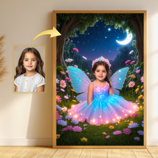 Magisches Feen-Portrait – Personalisiertes Kinderbild unter Mondlicht | Poster & Leinwand