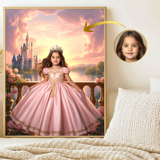 Personalisiertes Prinzessinnen Portrait – Magisches Kinderbild als Leinwand oder Poster