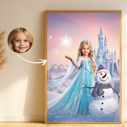 Personalisiertes Märchen-Porträt – Zauberhaftes Kinderbild im Eisprinzessin-Stil