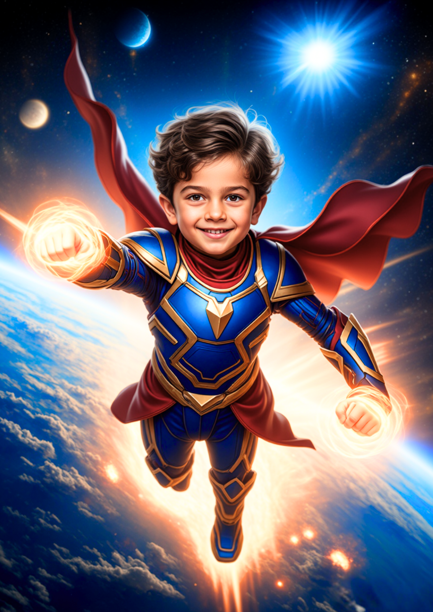 Personalisiertes Superhelden-Porträt – Kinderbild im Comicstil