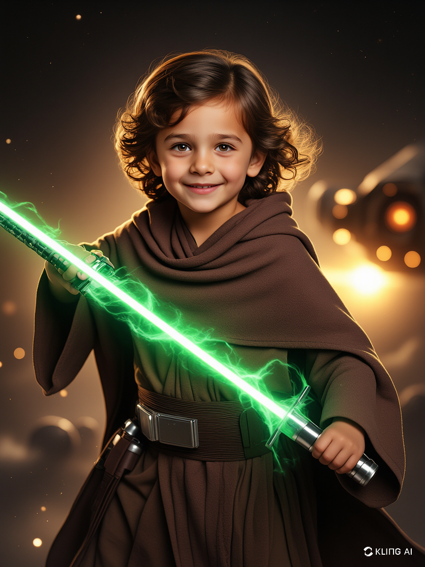 Galaktischer Lichtkrieger – Personalisiertes Sci-Fi Kinderportrait mit Lichtschwert