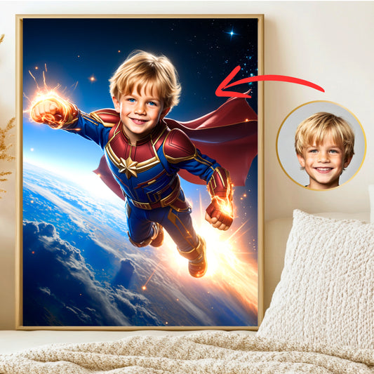 Personalisiertes Superhelden-Porträt – Kinderbild im Comicstil
