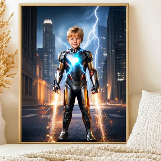 Personalisiertes Superhelden-Porträt – Starkes Kinderbild in Action