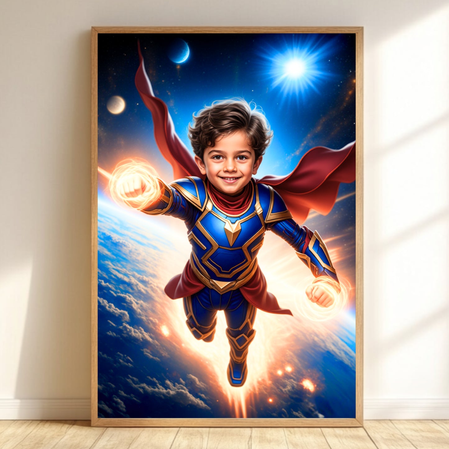 Personalisiertes Superhelden-Porträt – Kinderbild im Comicstil