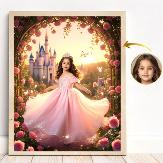 Personalized princess portrait in pink – Individual children's picture in a fairytale forest