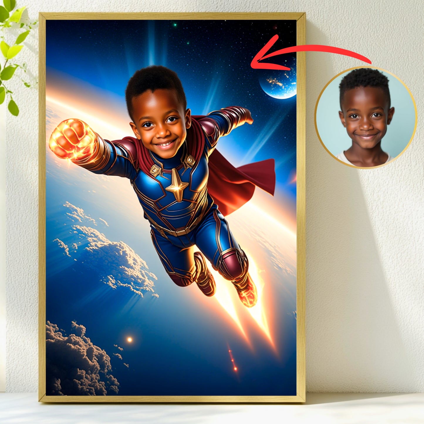 Personalisiertes Superhelden-Porträt – Kinderbild im Comicstil