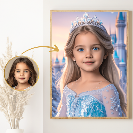 Personalisierte Eisprinzessin – Magisches Winter-Portrait für Kinder | Poster, Leinwand oder Digital