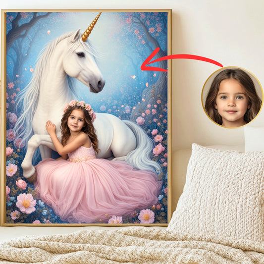 Personalisierte Einhorn Porträtkunst – Zauberhaftes Kinderbild mit eigenem Foto