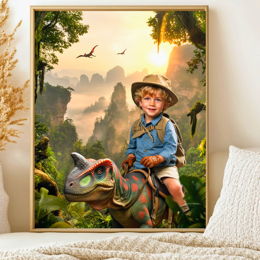 Personalisiertes Dschungel-Abenteuer-Porträt – Magisches Kinderbild als Poster oder Leinwand