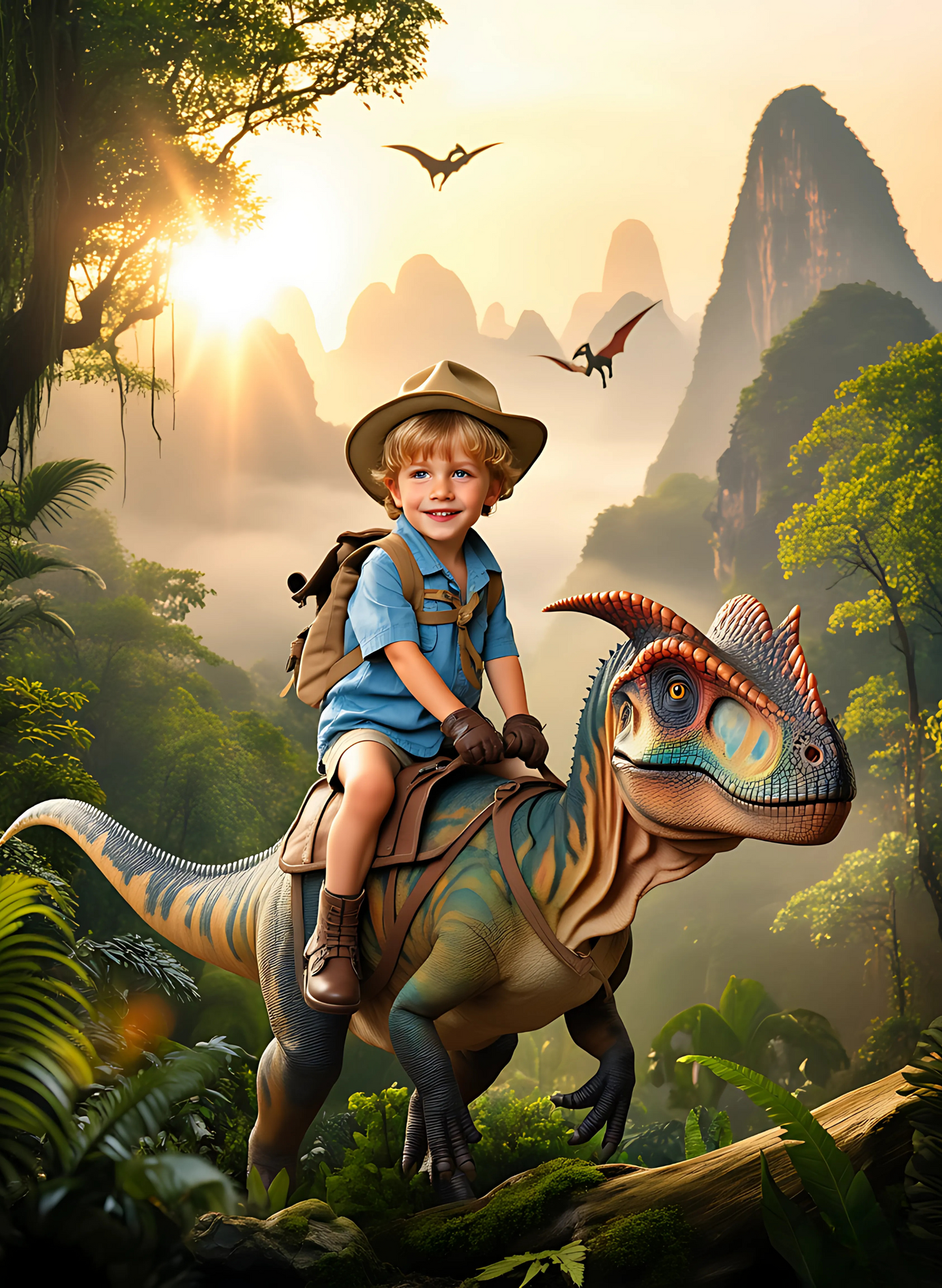 Personalisiertes Dschungel-Abenteuer-Porträt – Magisches Kinderbild als Poster oder Leinwand