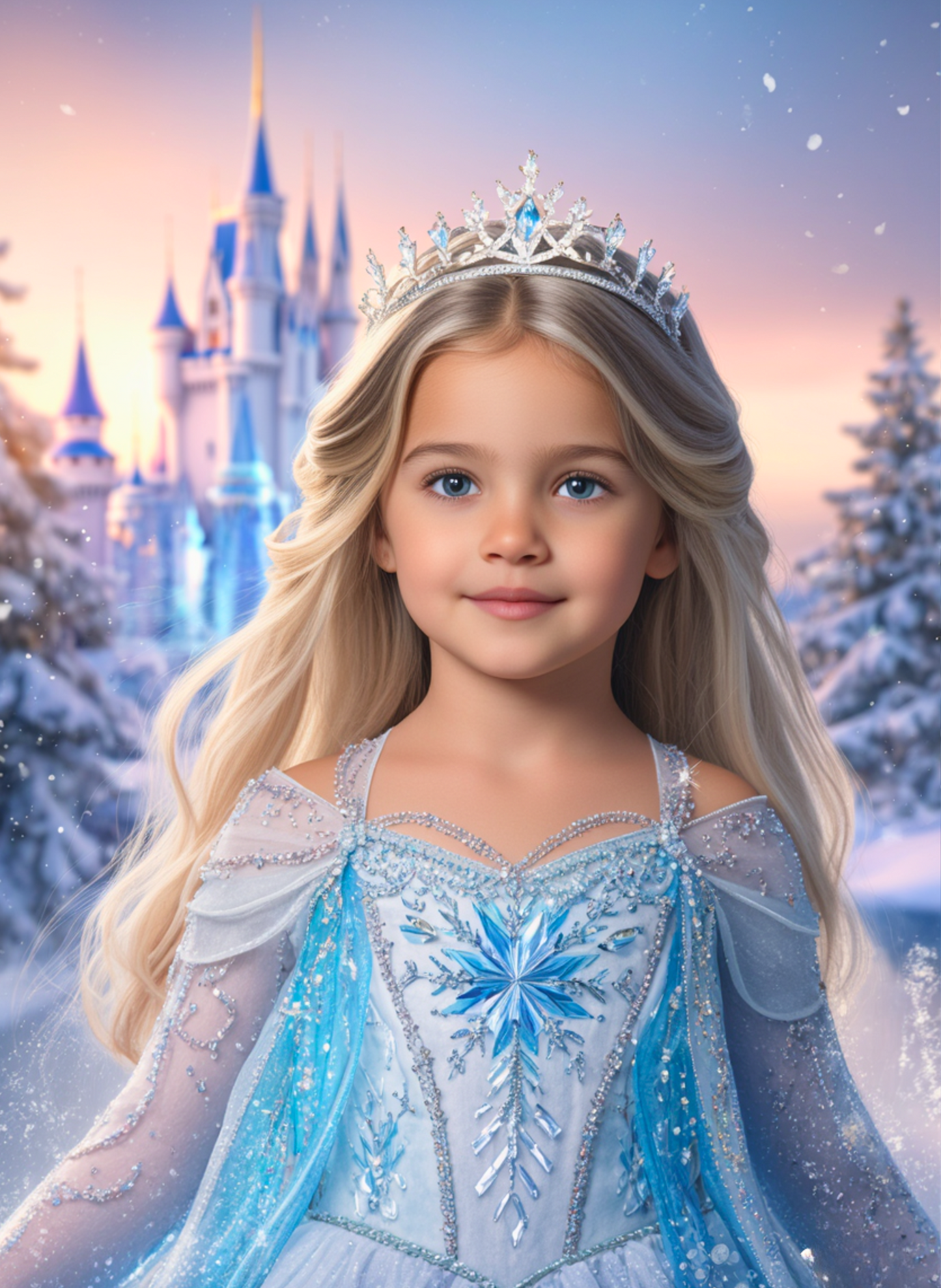 Personalisierte Eisprinzessin – Magisches Winter-Portrait für Kinder | Poster, Leinwand oder Digital