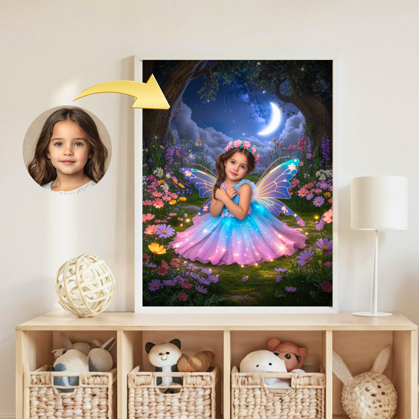 Magisches Feen-Portrait – Personalisiertes Kinderbild unter Mondlicht | Poster & Leinwand