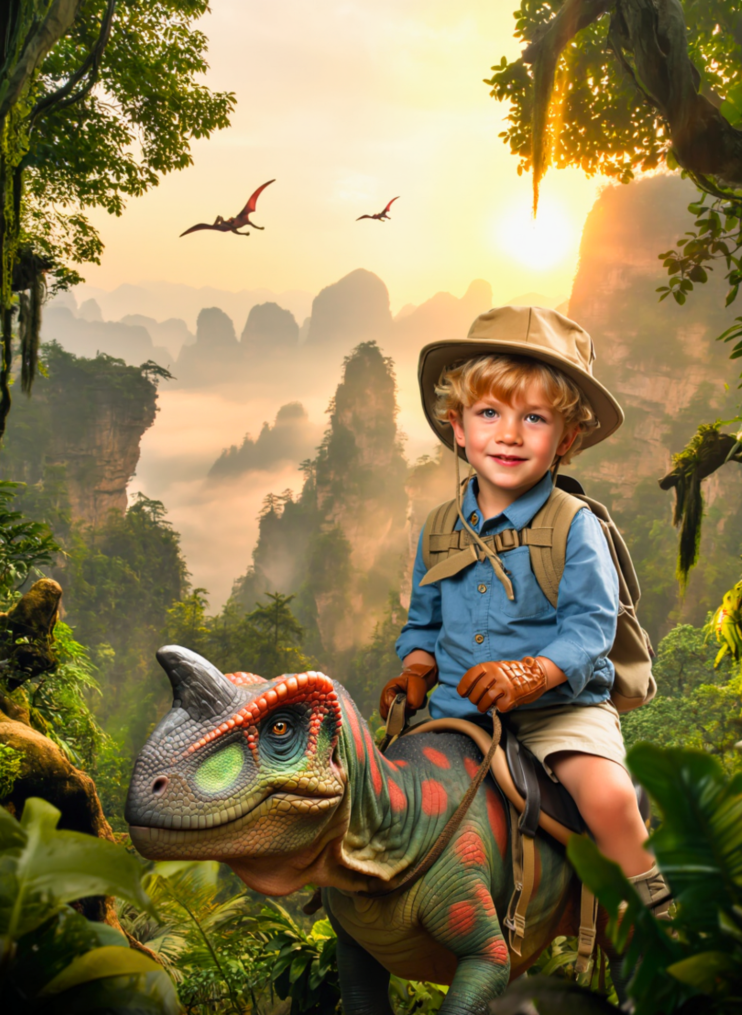 Personalisiertes Dschungel-Abenteuer-Porträt – Magisches Kinderbild als Poster oder Leinwand