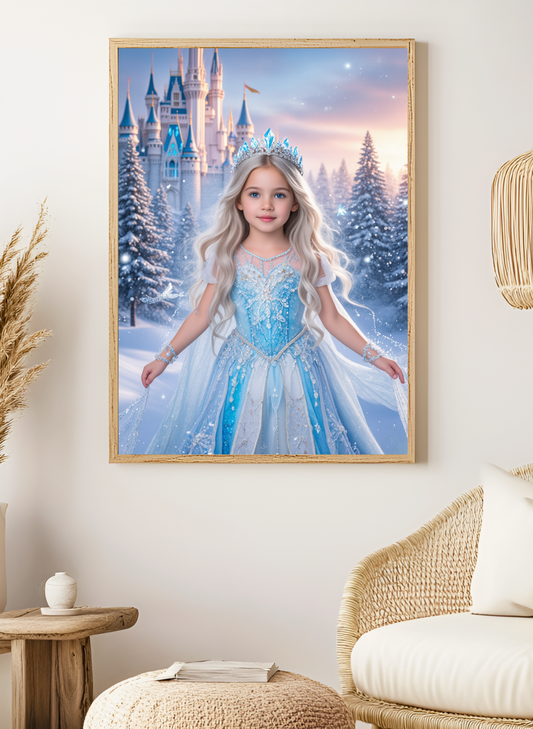 Personalisierte Eisprinzessin – Magisches Winter-Portrait für Kinder | Poster, Leinwand oder Digital